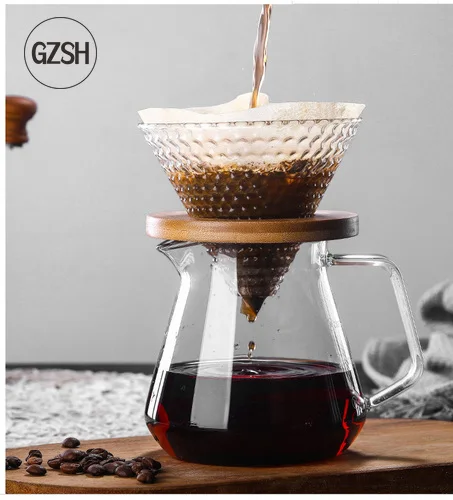 

Strawberry Coffee Pot Style V60 Glass Wooden 700ML/500ML Coffee Dripper and Pot Set for Coffee Filter Reusable Coffee Filters