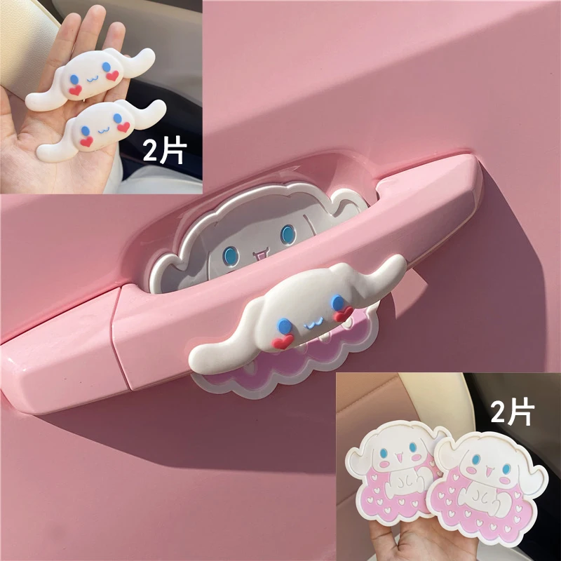

Sanrio аниме Cinnamoroll наклейка на дверь автомобиля против царапин защитная наклейка на дверную чашу ручки аксессуары для автомобиля кавайная иг...
