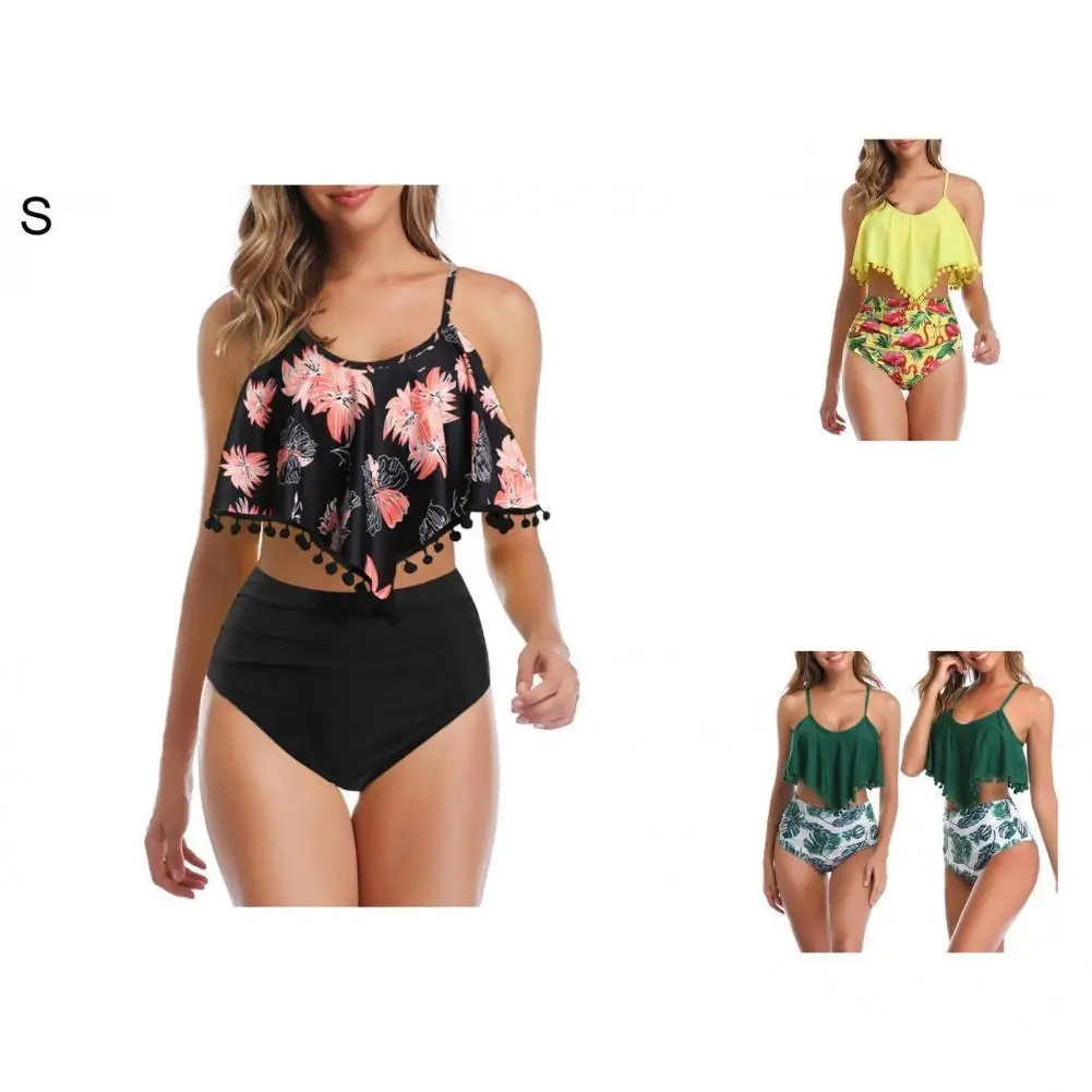 

1 Set Useful Bikini Wrinkle Resistant Polyester Swim Bodysuit Flared Bra Hem Push-up Swimwear