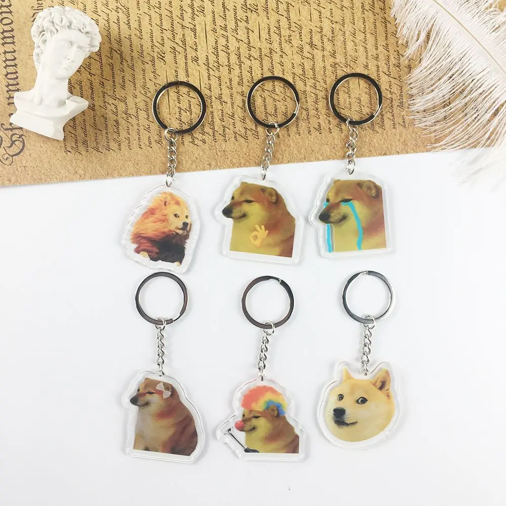 

Net Red Pet Dog Expression Design Keychains Creative Funny Crying Dog Design Keyrings High Quality Acrylic Key Buckle