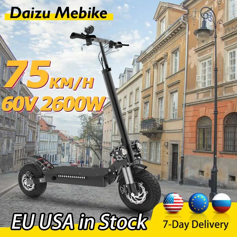 

2600W 60V Electric Scooter Dual Motor 75KM/H 47MPH Top Speed Adults Electric Scooters Lithium Battery 10'' Road Tires Folding