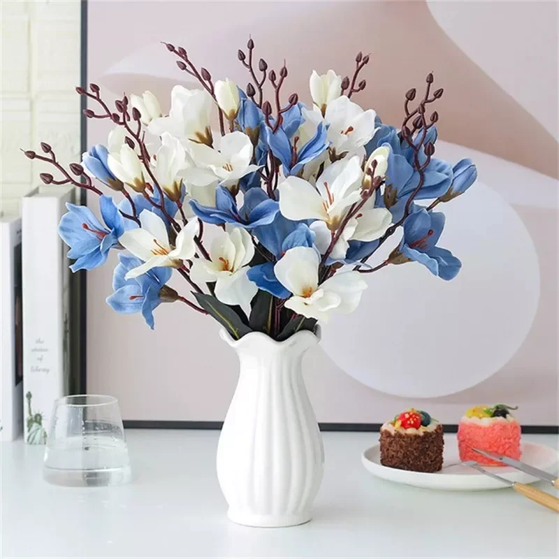 

Искусственный Шелковый цветочный букет, 5 вилок, 20 головок, искусственное растение магнолии для украшения дома, гостиной