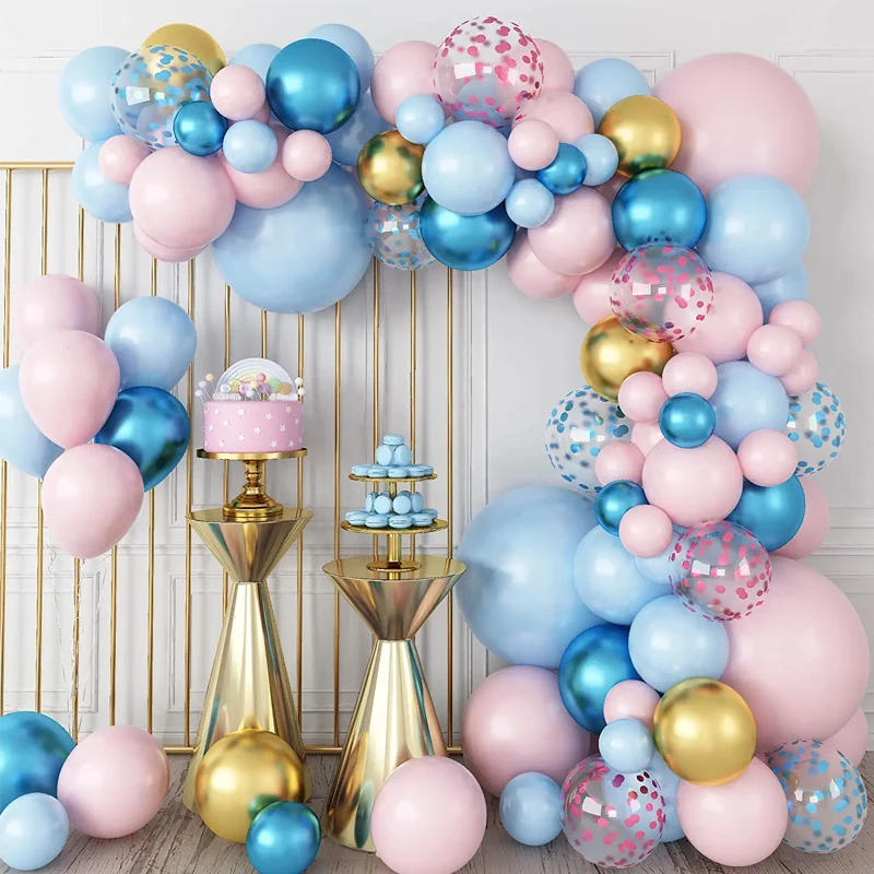 

114pcs Confetti Macaron Blue Pink Balloon Arch Kit Oh Baby Boy Or Girl Decoration Birthday Gender Reveal Party Latex Balloons