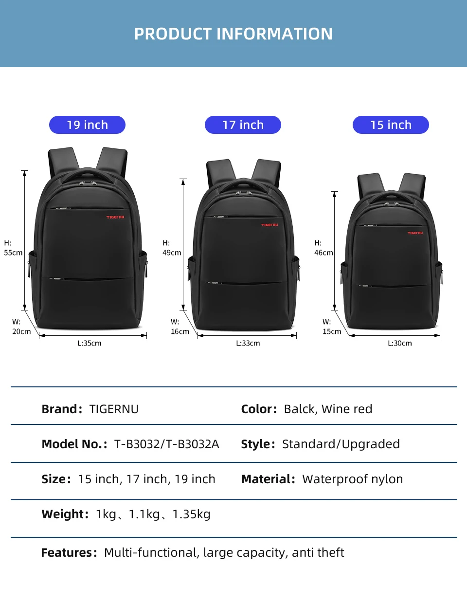 Фото Tigernu Рюкзак Laptop15-17 дюймов Рюкзак для компьютера для женщин рюкзак, ноутбук рюкзак сумка Famale Водонепроницаемый Нейлоновый Рюкзак Школьная Сумка мужские рюкзаки №5