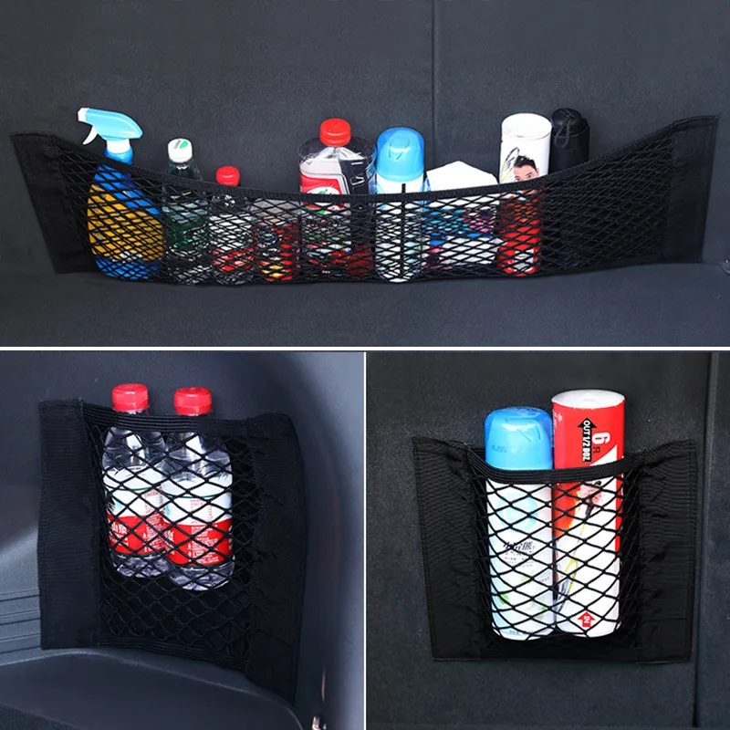

Automobile Net Bag Back Rear Mesh Trunk Seat Elastic String Nets Magic Sticker Universal Storage Bags Organizer Pocket Holder