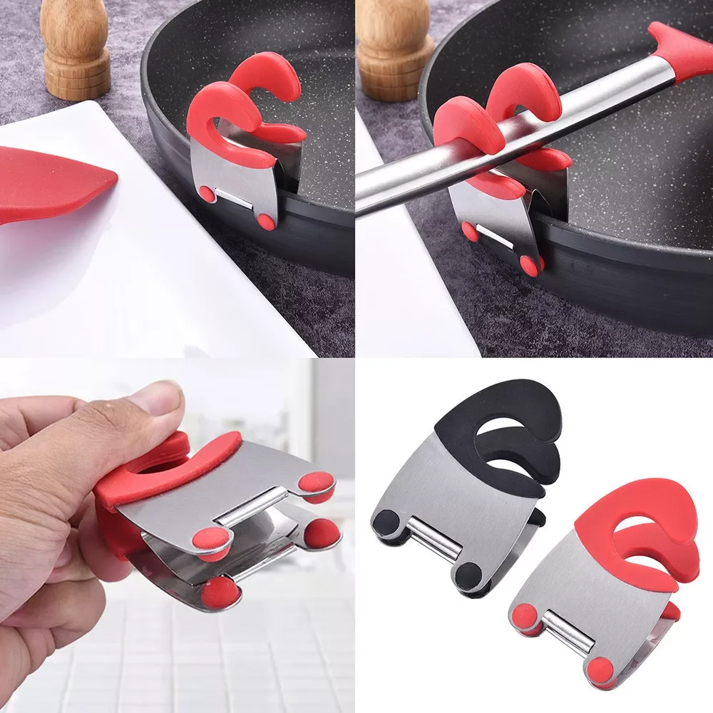 

Stainless Steel Pot Pan Holder Spatula Clip Spoon Rest Pots Clip Kitchen Uten
