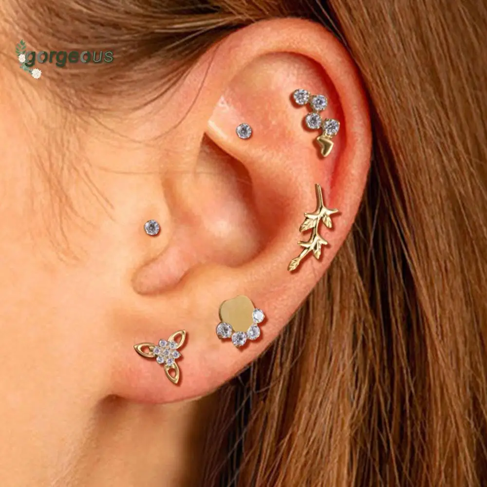 

G23 Titanium Steel Animal Claws Flower Leaf Ear Studs For Women Fashion Ear Cartilage Piercing Earrings For Teen Ornament Gifts
