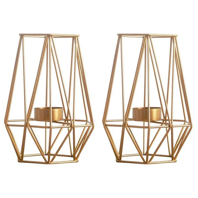 

2 Pcs Metal Hexagon Shaped Geometric Design Tea Light Votive Candle Holders, Iron Hollow Tealight Candle Holders