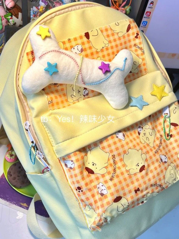 

Sanrio Pudding dog girl Schoolbag cute large capacity Pompom Purin backpack high school student backpack handbag shoulder bag