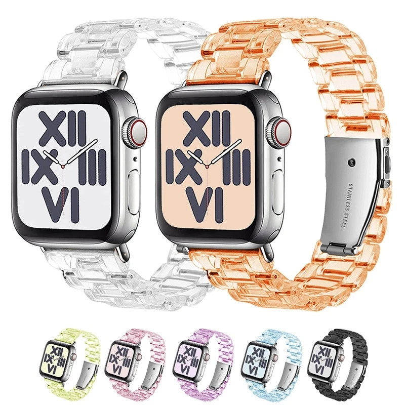 

Resin strap for apple watch band 42mm 40mm correa 44mm/38mm transparent link smart bracelet iwatch series 7 6 5 4 3 SE 41MM 45MM