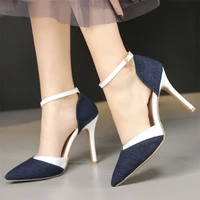 women sandals 2022 luxury summer denim elegant stiletto heels pointed women shoes sexy high heels style with dress lady shoes