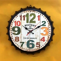 vintage beer bottle cap wall clock countryside style metal painting non ticking silent wall clock easy to read for home decor c3