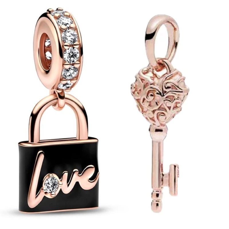Новый кулон подвеска из бисера навесной замок с розовым золотом ключ ювелирный