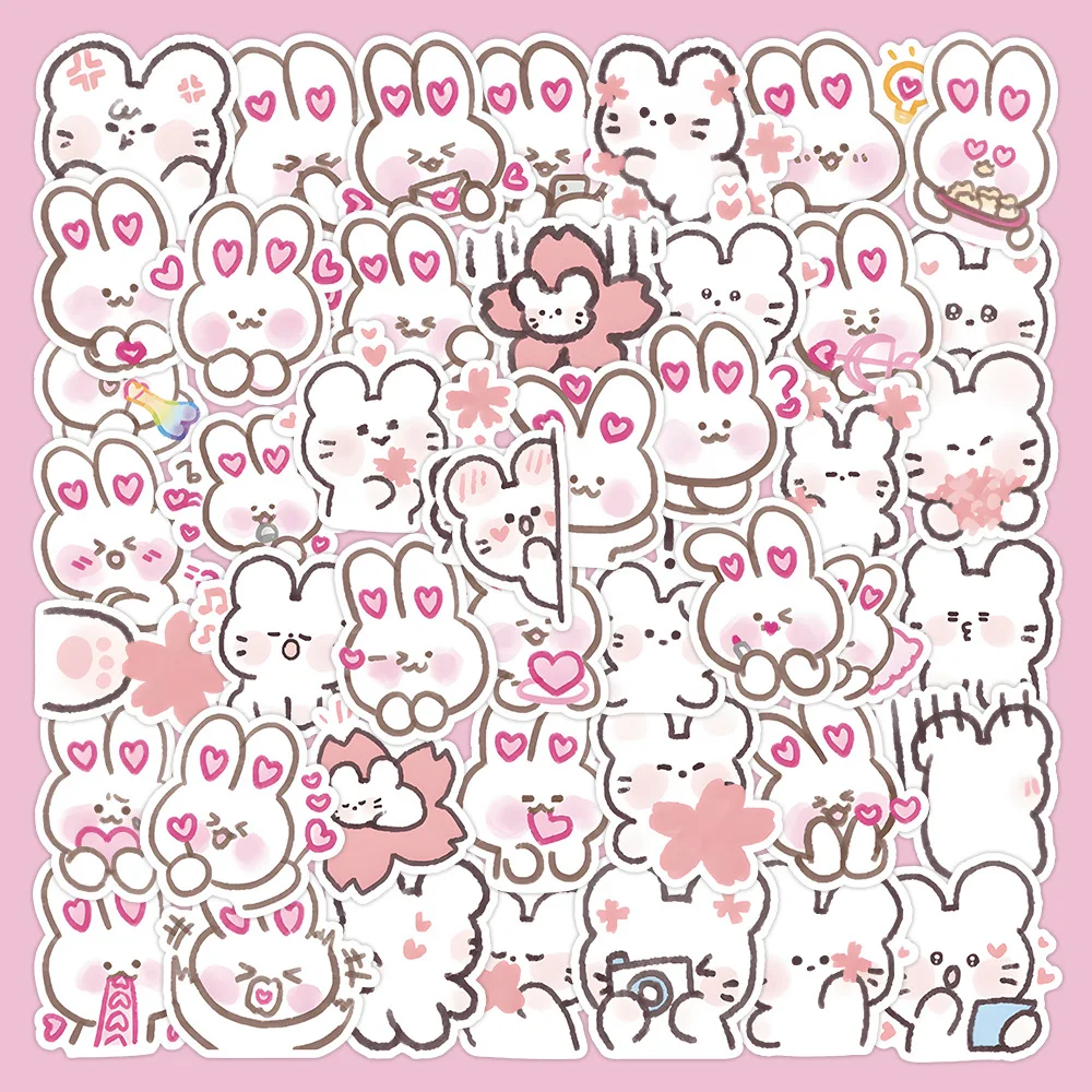 

60pcs Non-repeating Korean Cute Bunny Stickers Ins Cartoon Cute Bunny Expression Hand Account Material Small Stickers