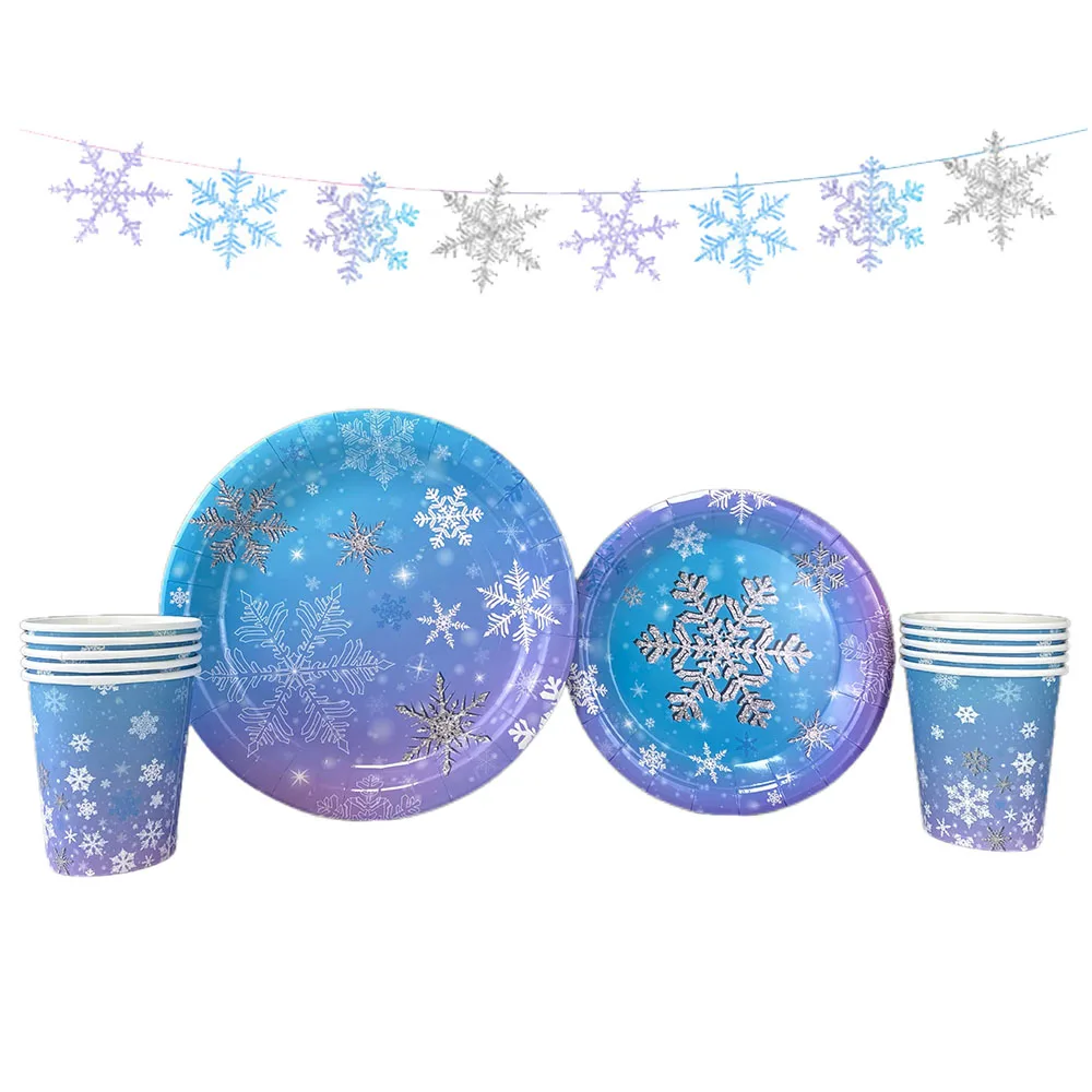 Рождественская одноразовая посуда синий лед снег тарелки чашки салфетки