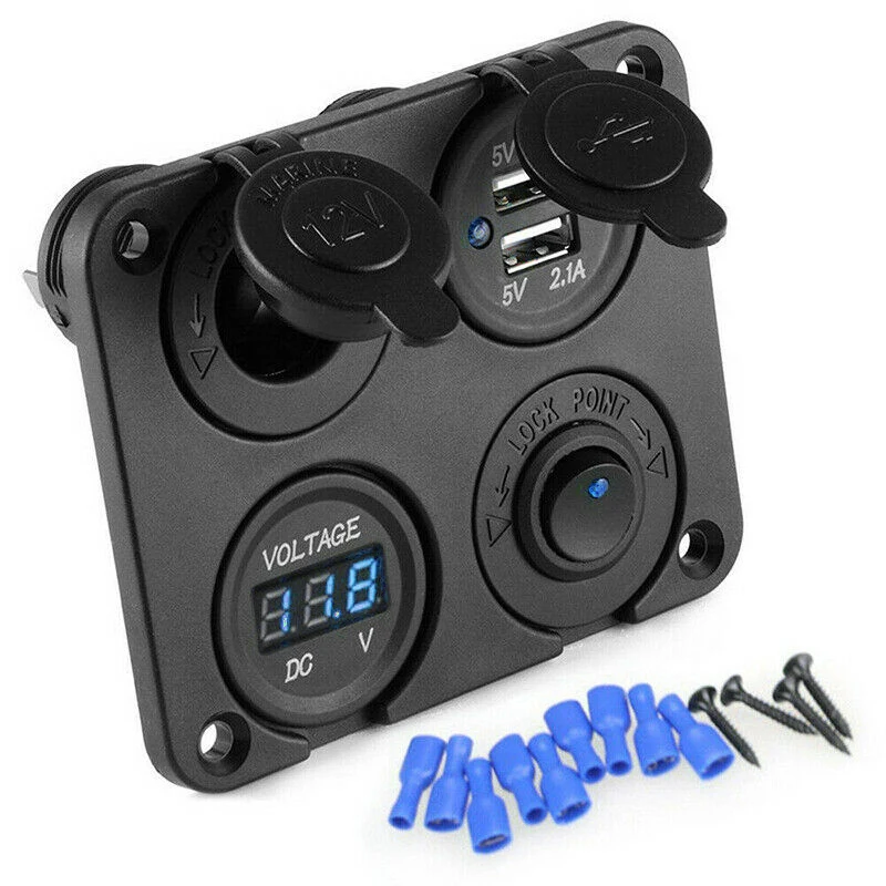 

12V Car Cigarette Lighter Socket + Dual USB Port Charger + Voltmeter Panel