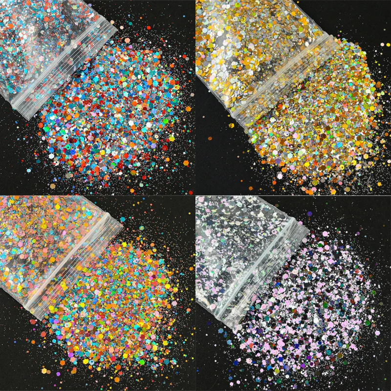

5g 12Colors Holographic Laser Nail Art Glitter Powders Flakes Sparkly AB Hexagon Manicure Sequins DIY Press on Nail Decorations