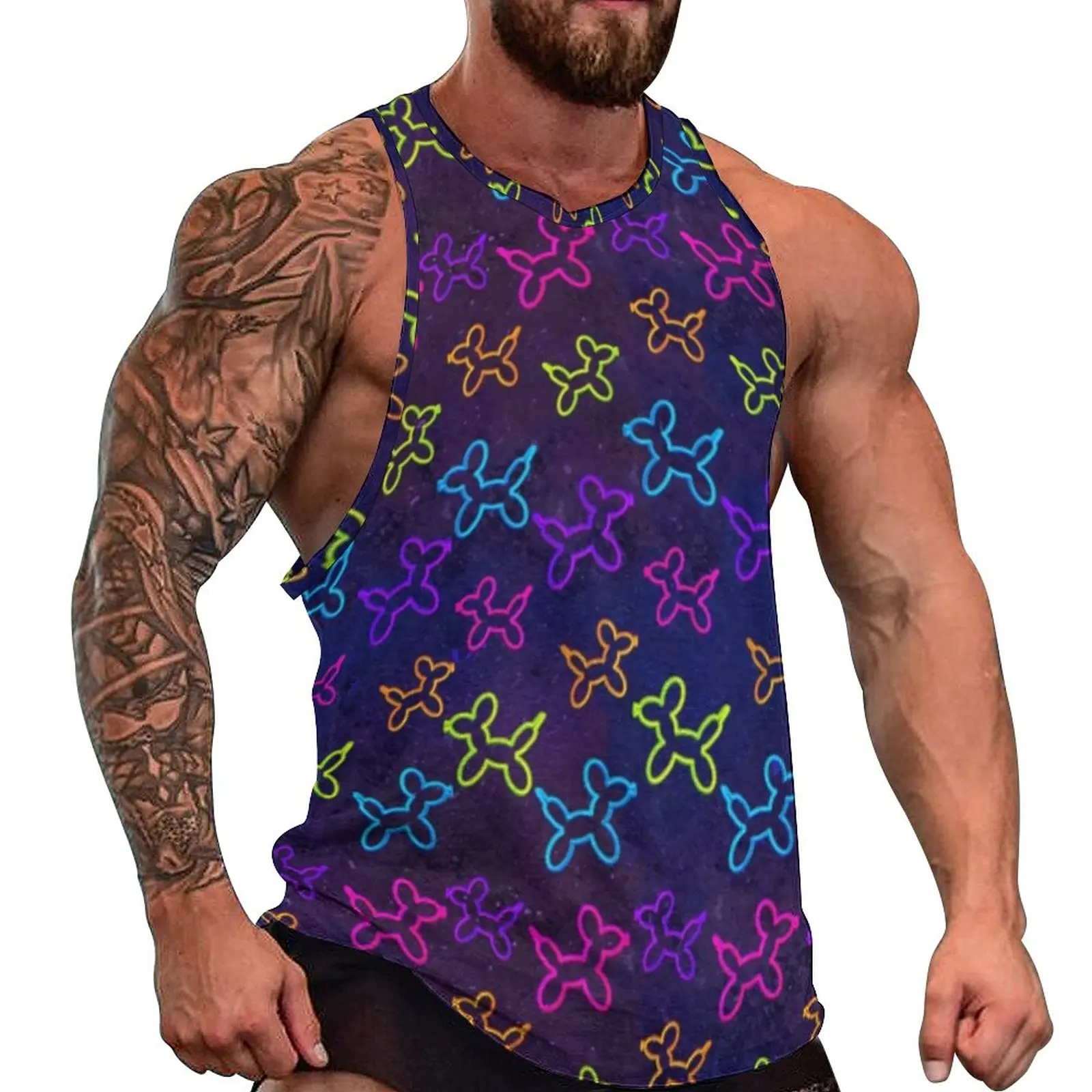 

Neon Balloon Dogs Tank Top Cartoon Animal Print Vintage Tops Summer Workout Men Graphic Sleeveless Vests Plus Size