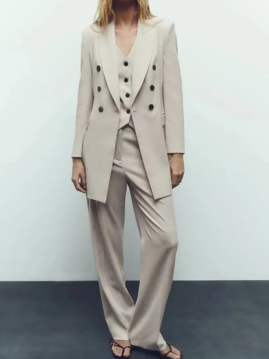 

2023 New Elegant Fashion Office Lady Pants Sets V Neck Women's Sleeveless Jackets+trouser Outfits Vintage Simple Two Piece Set