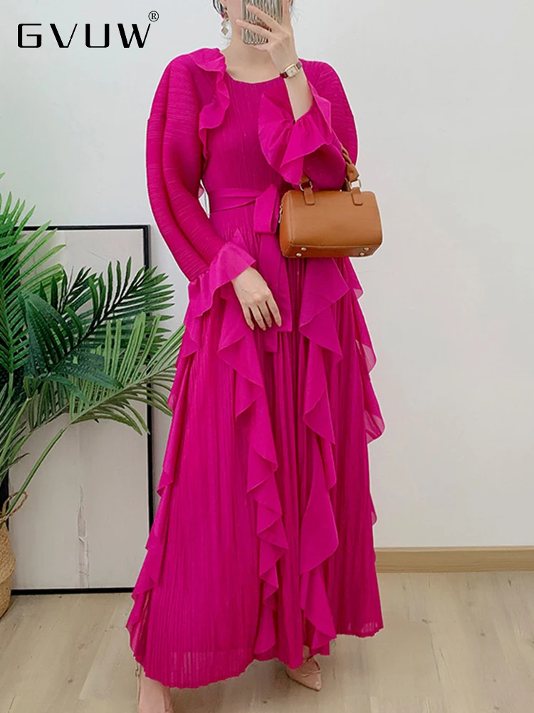 

Женское плиссированное платье GVUW с оборками, элегантное свободное вечернее платье с длинным рукавом и шнуровкой, модель 17G2252