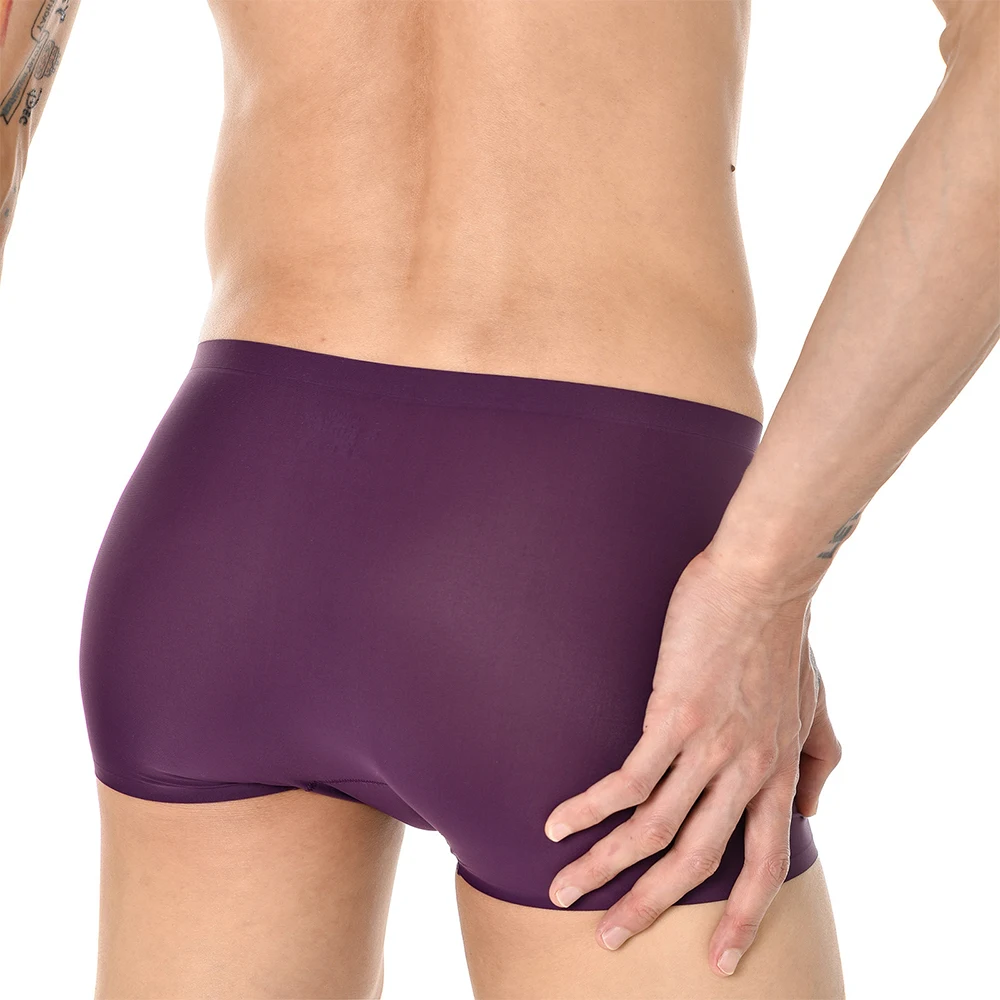 

Men Solid Ice Silk See Through Boxer Briefs Sexy U Convex Short Trunks Underwear Boxershorts Men Seamless Enhanc Scrotum Panties
