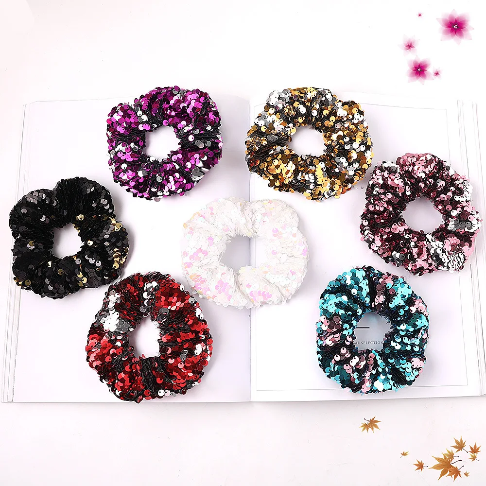 

New Style Hair Scrunchies Mermaid Flip Hair Tie Fish Scale Large Sequined Hair Band Women And Girl Head Accessories
