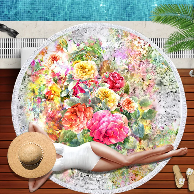 Diameter 3d Print Microfiber Blanket With Tassel Fringe Yoga Mat For Adult