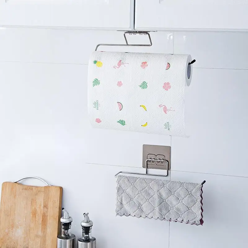 

Подставка для рулонной бумаги из нержавеющей стали под шкаф самоклеящийся держатель для полотенец Настенная вешалка для туалетной бумаги ...