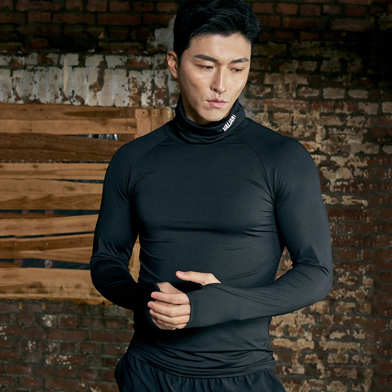 

Men's Turtleneck Long Sleeves New Gym sports and leisure trend bodybuilding bottoming shirt Fashion streetwear T-shirt tops