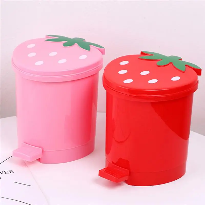 Cute Strawberry Trash Bin Mini Home Desktop Bin Garbage Storage Can Trash Holder Trash Can Home Desk Dustbin
