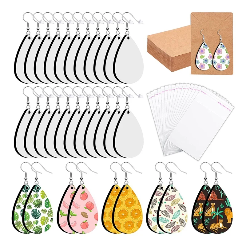 

60 Sublimation Blank Products, Sublimation Blank Earrings With Earring Hooks Jumping Rings Earbuds Clip Card Pouch