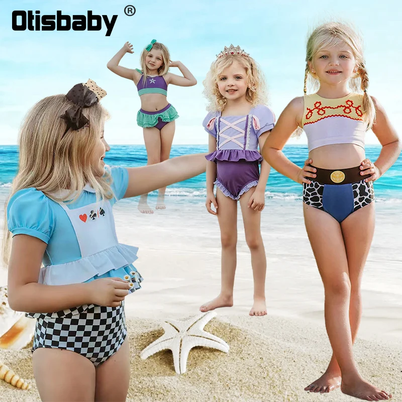 

One Piece Princess Swimsuit for Girls Baby Swimwear Toy Story Aurora Jasmine Rapunzel Alice Swimsuits Anna Elsa Swimming Bikinis