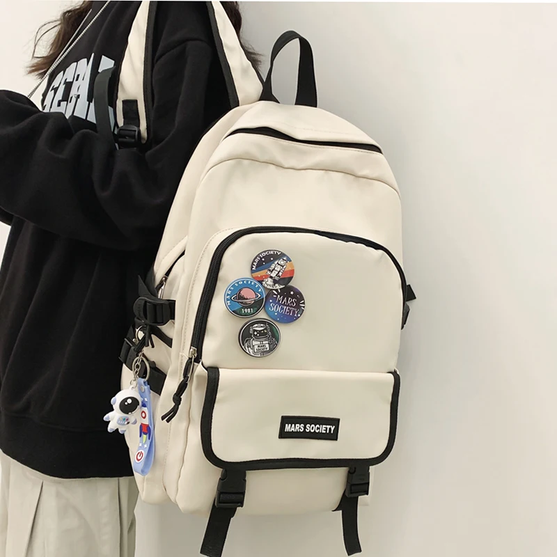 

Solid Color Women Backpack for Girls Korean Large-capacity School Bag for Teenage Girl Men Students School Backpack College New
