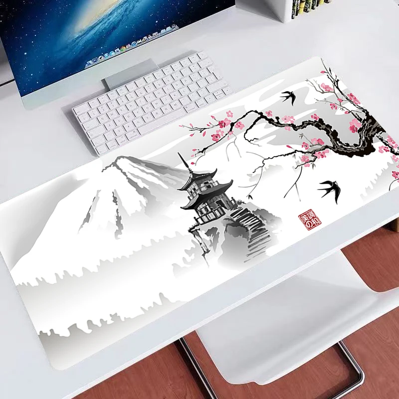 

Japan Cherry Blossom Sakura Pagoda Mouse Pad XXL Non-Slip Rubber Extended Office Mouse Mat Desk Pad 31.5 X 11.8 Inch Mousepad