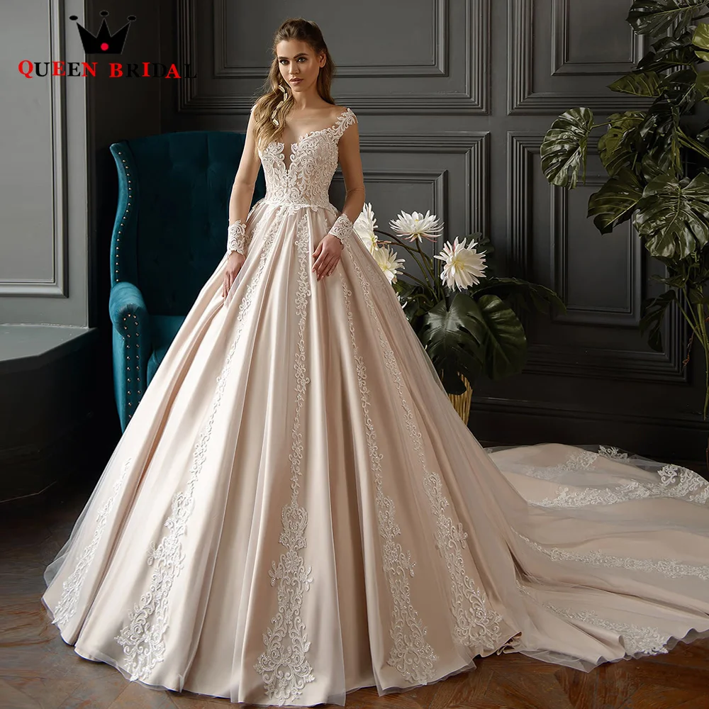 

Charming Luxury Long Sleeve Appliques Princess Wedding Dress A-line Ivory Lace Bridal Gowns Vestido De Novia Custom Size