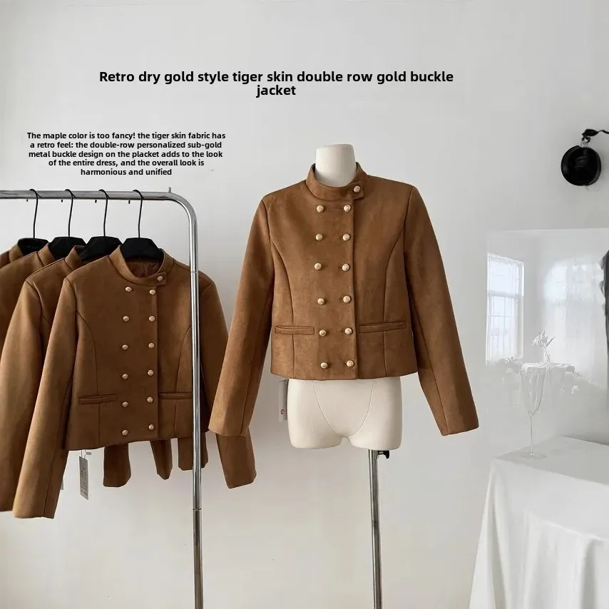 Temple Maison французская винтажная женская короткая куртка из замши в тисячей золотых