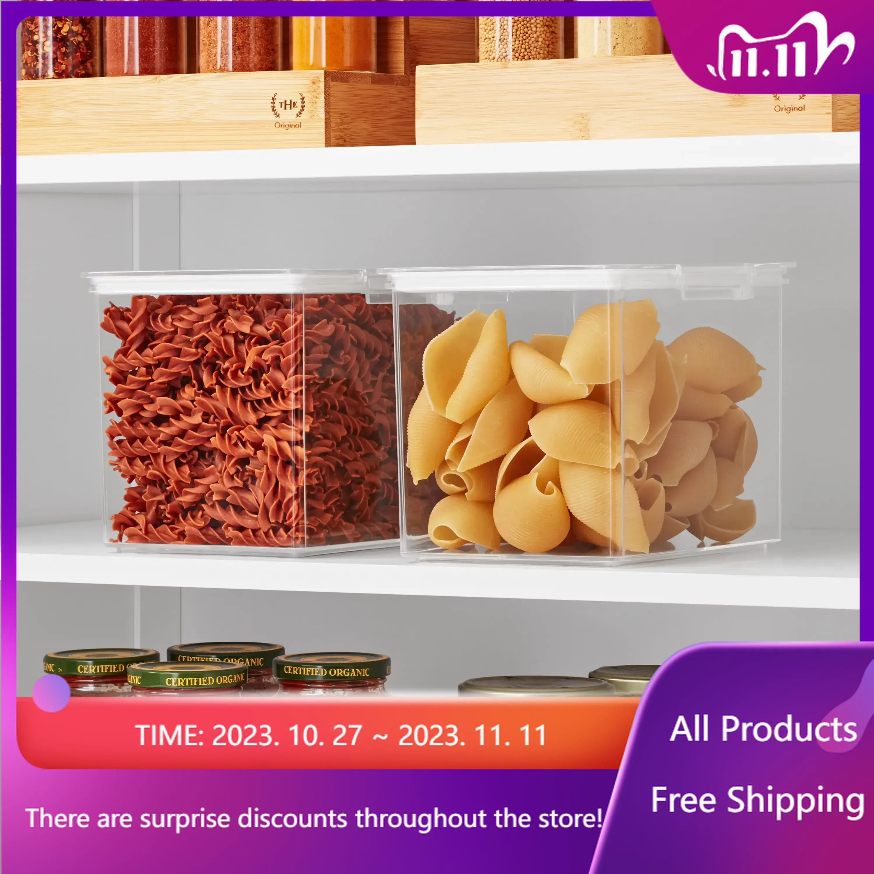 

XL Canister, Pack of 2, Clear Plastic Food Storage Container,Container Organizer , Kitchen Organizer , Kitchen Storage Container