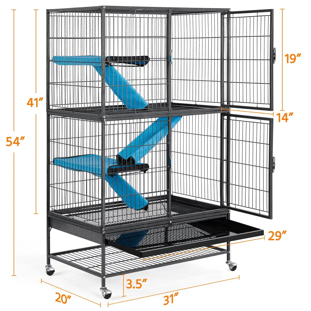 Rolling Metal 2-Story Small Animal Cage with Removable Ramps, Hammered Black
