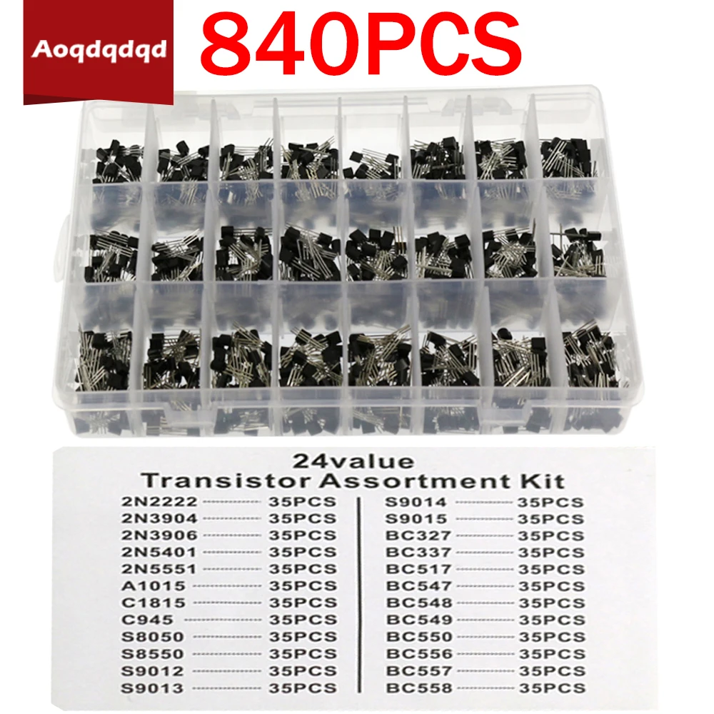 

840PCS 24 Values TO-92 NPN PNP Transistor Electronic Kit BC327 BC337 BC517 BC547 BC548 BC550 2N2222 Bipolar Power Transistor