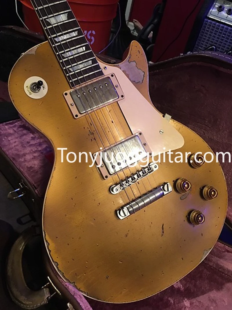 

Heavy Relic Gold Top Goldtop Electric Guitar One Piece Mahogany Body & Neck, Humbucker Pickups, Tuilp Tuners