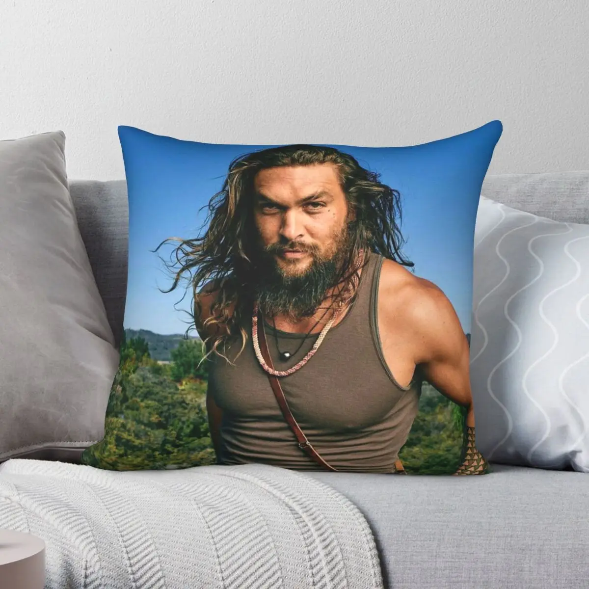 

Квадратный чехол для подушки Jason Momoa, чехол из полиэстера и льна и бархата, креативный декоративный чехол на застежке-молнии для диванной под...