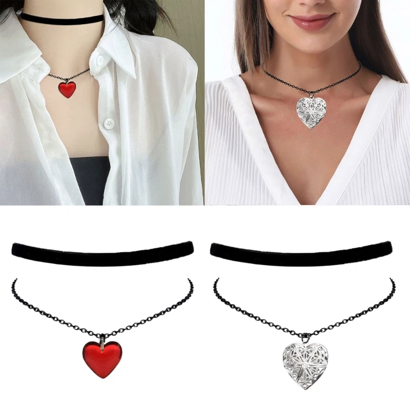 

Fashion Glowing Choker Heart Crystal Pendant Necklaces Black Clavicle Chain Necklace Simple Women Jewelry