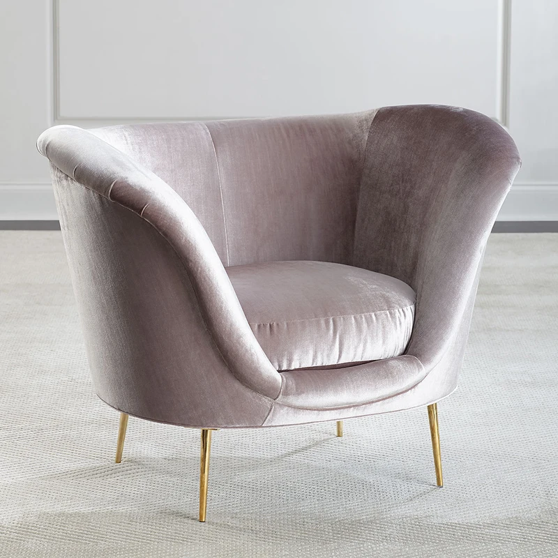 

Spot Nordic Metal Foot Creative Single Sofa Light Pink Velvet Classic Light Luxury Designer Personalized Chair Chair