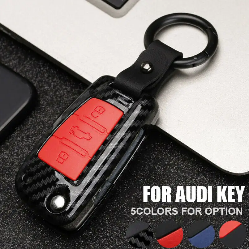 

Carbon Fiber Look Car Key Case Shell Holder Bag Cover with Keychain for AUDI A1 A3 A4 S4 A6 A7 A8 Key Covers for House Keys