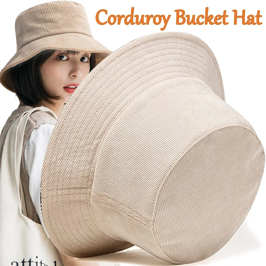 

2022 Corduroy Bucket Hat for Women Girls Soft Skin-friendly Autumn Winter Warm Fishereman Cap Uv Protection Fishing Hats Caps