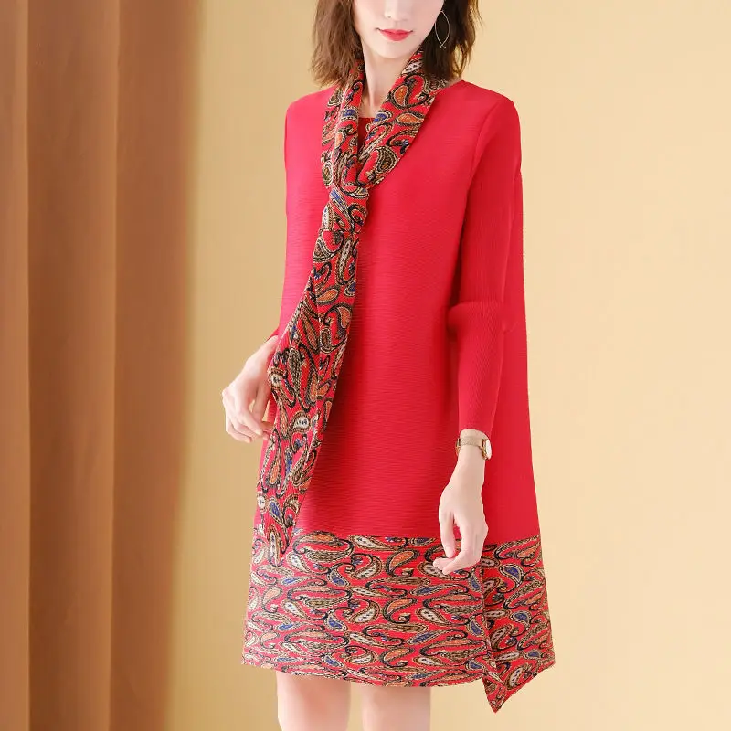 

Плиссированное Платье, Новинка лета и осени 2021, модное свободное и тонкое платье со снижением возраста, одежда с длинным рукавом