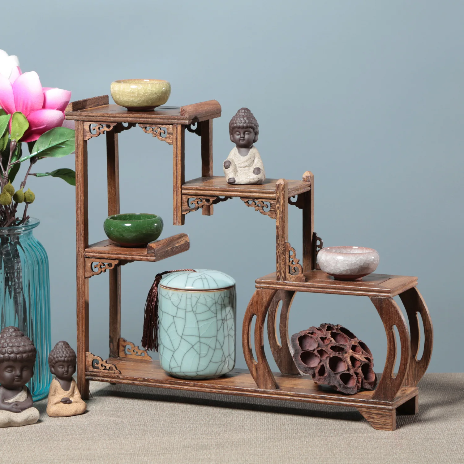 

Антикварная Деревянная Полка Duobao Pavilion Crafts, демонстрационная подставка, деревянное украшение для кабинета, чайного столика, цельная древесина