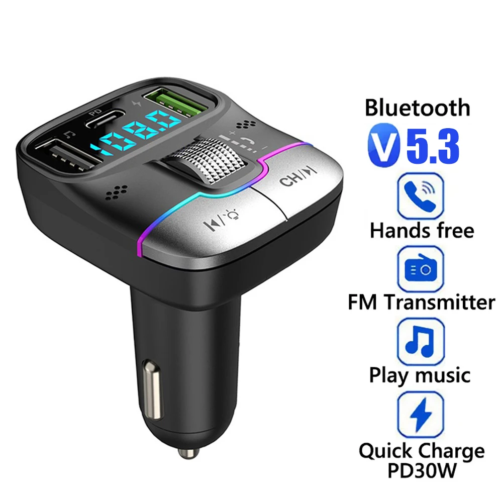 

FM-трансмиттер автомобильный с поддержкой Bluetooth 5,3, 2 USB-порта