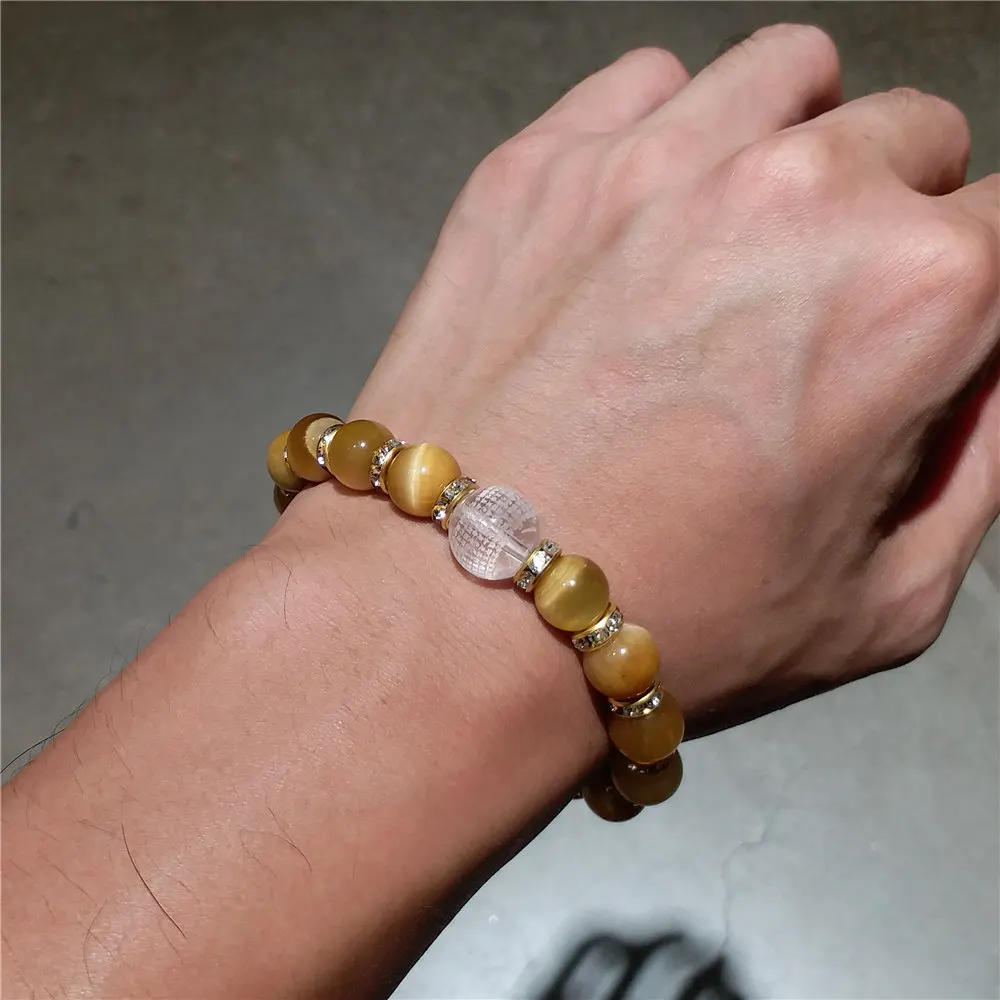 

Buddha Engraving Heart Sutra Natural Crystal Tiger Eye Bracelet for man and women good Lucky Amulet Natural Stone Jewelry 10mm