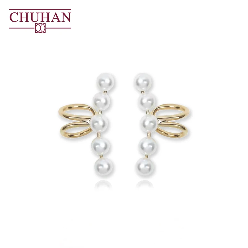 

CHUHAN Real 18K Yellow Gold Pearl Ear Cuff 3.5-4mm Akoya Seawater Pearl Au750 Soild Gold Clip On Earrings Women Fine Jewelry